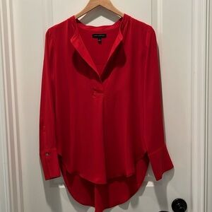 Women’s red blouse with hi-low length, size s
